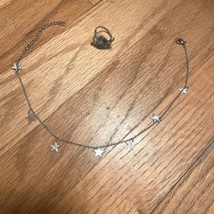 Silver star necklace from brandy melville and silver snake ring set